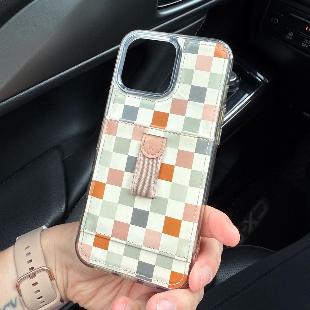 Walli Cases - Orange and Green Checkered iPhone Case with Geometric Design